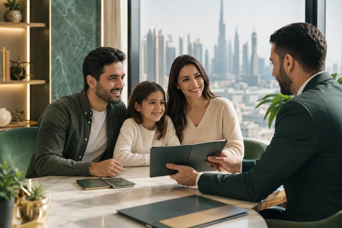 Family receiving UAE tourist visa guidance in Dubai